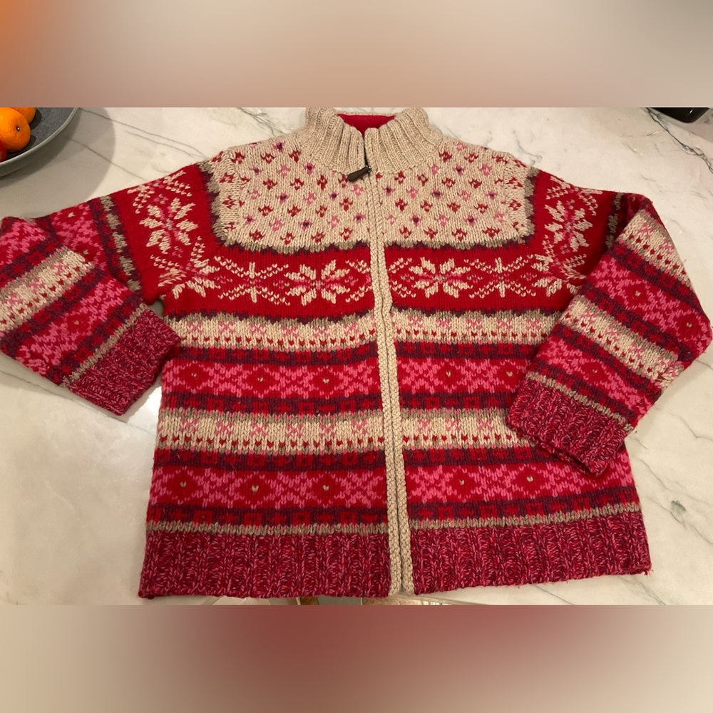 Eddie Bauer Collectibles Lambswool Res Fair Isle Sweater Cardigan Sz SP